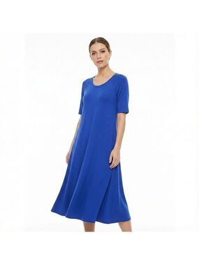 SOFT SURROUNDINGS Cobalt Blue Stretch Knit Short Sleeve Trapeze Dress US Sz L